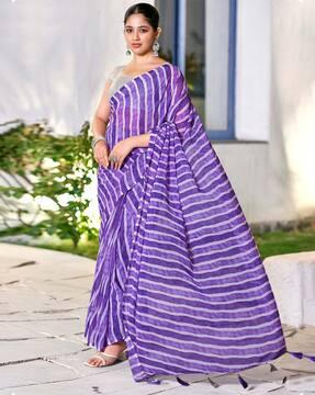 women striped pre-stitched saree