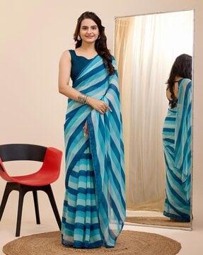 women striped pre-stitched saree