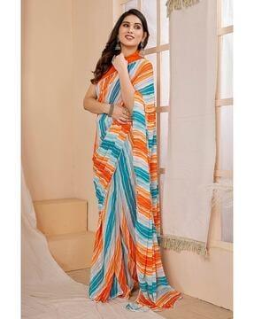 women striped pre-stitched saree