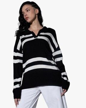 women striped pullover with full sleeves