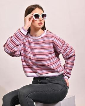 women striped pullover with full sleeves