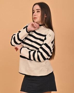 women striped pullover with full sleeves