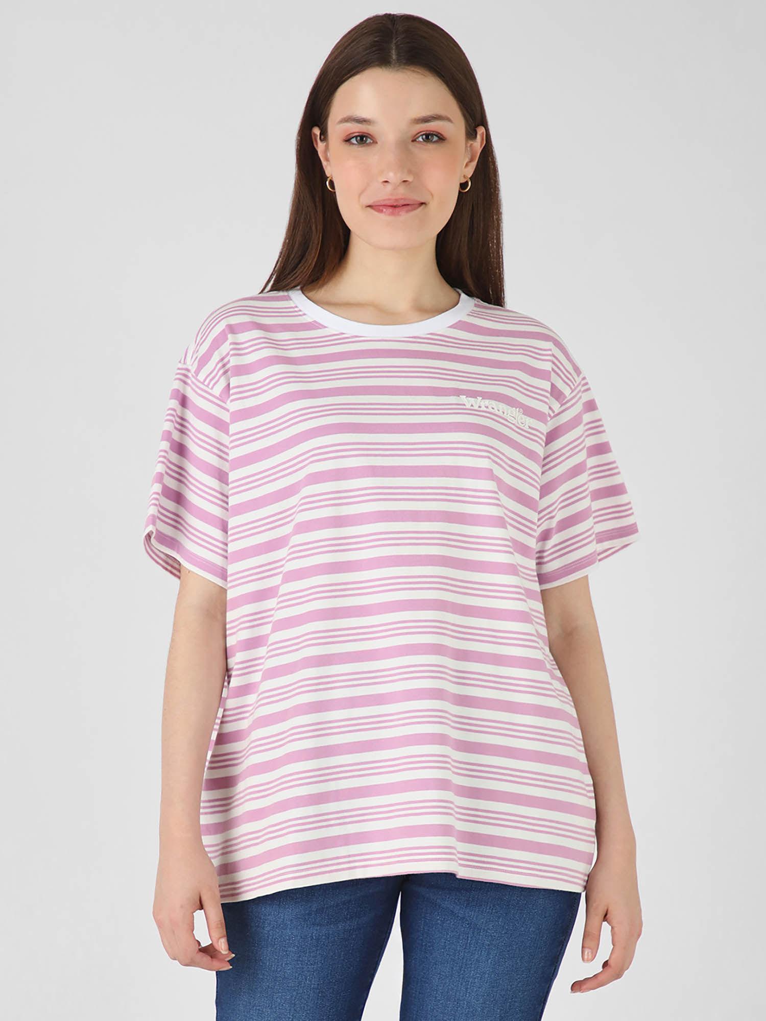 women striped purple crew neck t-shirt