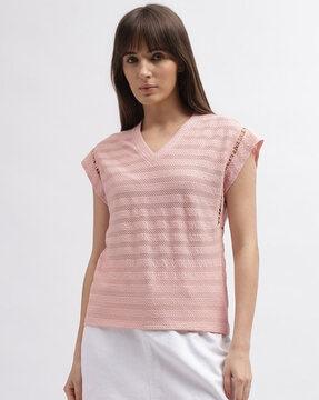 women striped rayon t-shirt