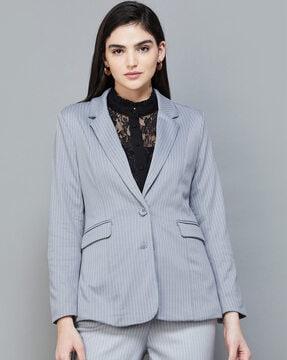 women striped regular fit blazer