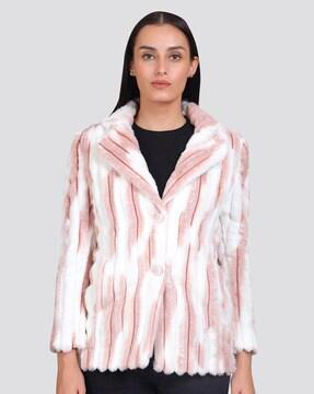 women striped regular fit coat