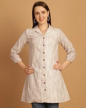 women striped regular fit cotton shirt