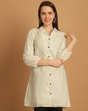 women striped regular fit cotton shirt