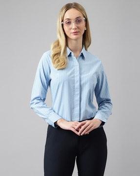 women striped regular fit cotton shirt