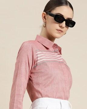women striped regular fit cotton shirt