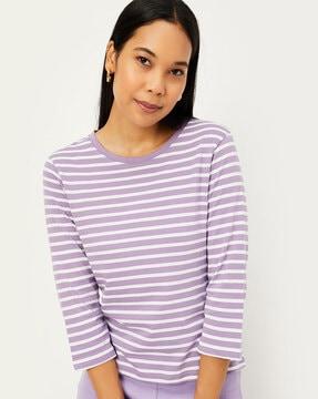 women striped regular fit crew-neck t-shirt