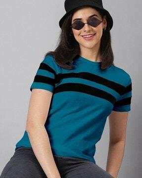 women striped regular fit crew-neck t-shirt