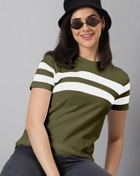 women striped regular fit crew-neck t-shirt