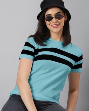 women striped regular fit crew-neck t-shirt