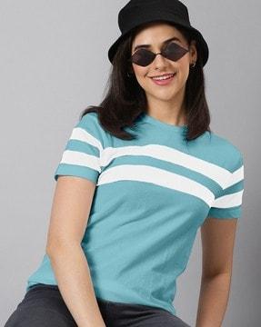 women striped regular fit crew-neck t-shirt