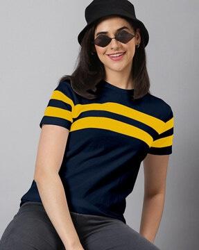 women striped regular fit crew-neck t-shirt