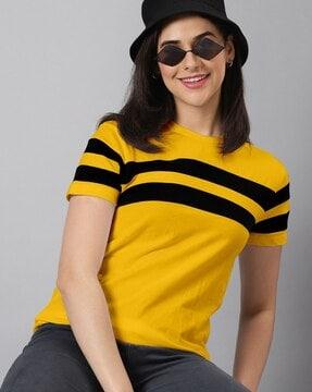 women striped regular fit crew-neck t-shirt