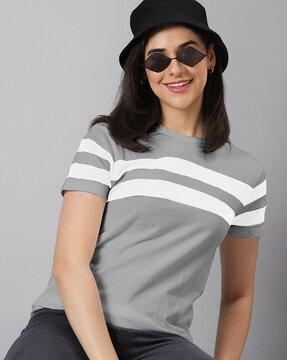 women striped regular fit crew-neck t-shirt