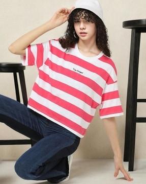 women striped regular fit crew-neck t-shirt