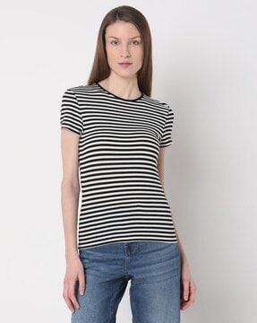 women striped regular fit crew-neck t-shirt