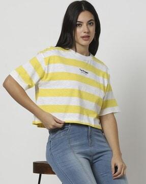 women striped regular fit crew-neck t-shirt