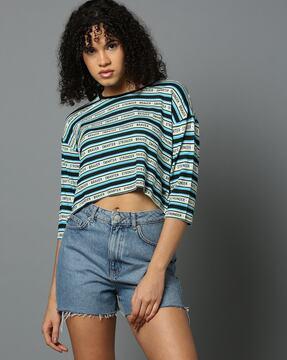 women striped regular fit crew-neck t-shirt