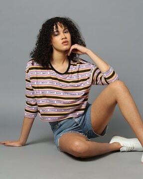 women striped regular fit crew-neck t-shirt