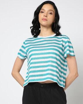 women striped regular fit crew-neck t-shirt