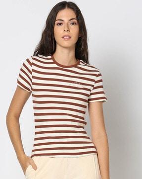 women striped regular fit crew-neck t-shirt