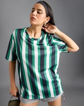 women striped regular fit crew-neck t-shirt