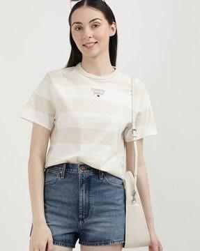 women striped regular fit crew-neck t-shirt