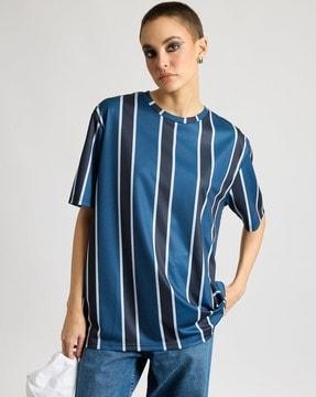 women striped regular fit crew-neck t-shirt