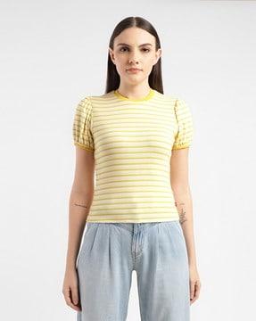 women striped regular fit crew-neck top