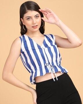 women striped regular fit crop top