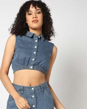 women striped regular fit crop top