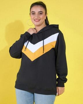 women striped regular fit hoodie