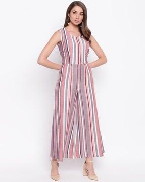 women striped regular fit jumpsuit