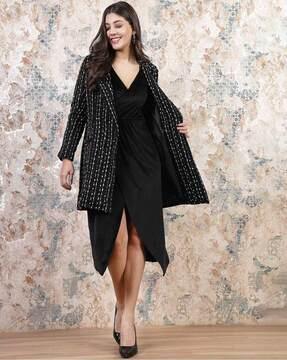 women striped regular fit peacoat