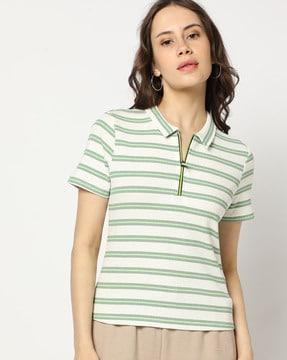women striped regular fit polo t-shirt