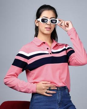 women striped regular fit polo t-shirt