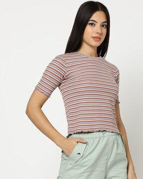 women striped regular fit round-neck t-shirt