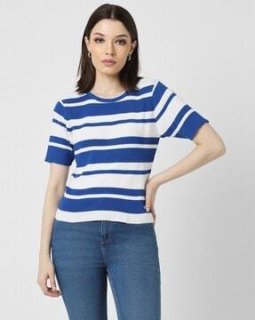 women striped regular fit round-neck t-shirt