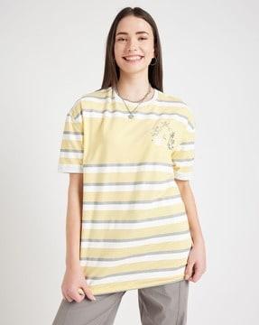 women striped regular fit round-neck t-shirt