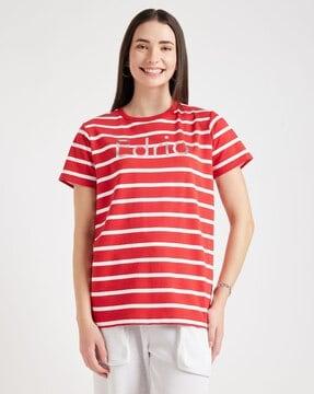 women striped regular fit round-neck t-shirt