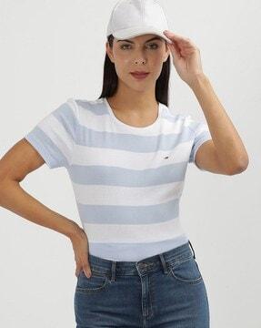 women striped regular fit round-neck t-shirt