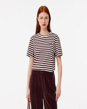 women striped regular fit round-neck t-shirt