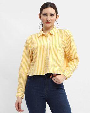 women striped regular fit shirt with spread collar