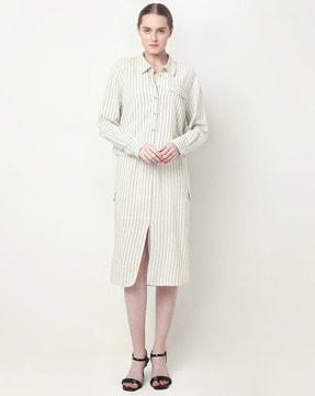 women striped regular fit shirt with spread collar