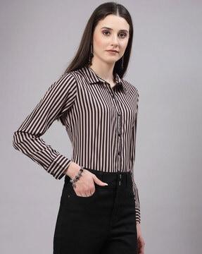 women striped regular fit shirt