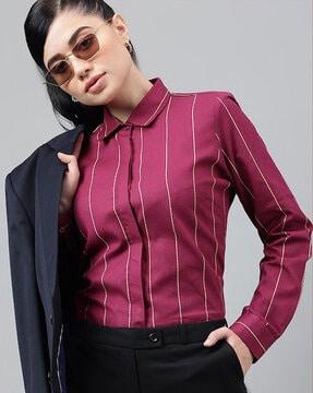 women striped regular fit shirt